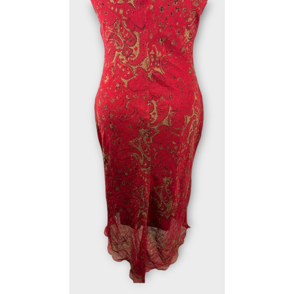 Vintage 90's Y2k B. Darlin Red Floral Paisley Sleeveless Midi Dress Read Size - Picture 10 of 16